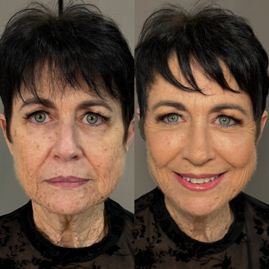 Mature-skin makeup transformation before and after