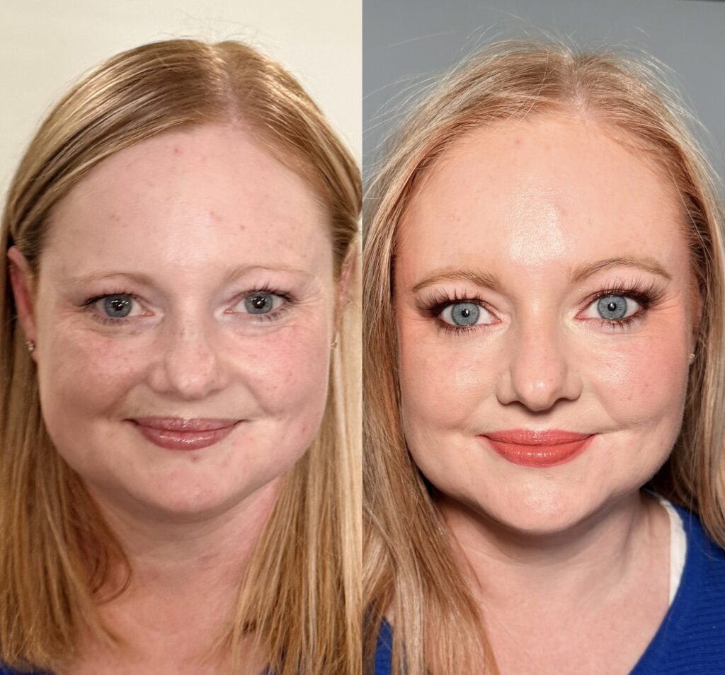 Colour and complexion makeup before and after